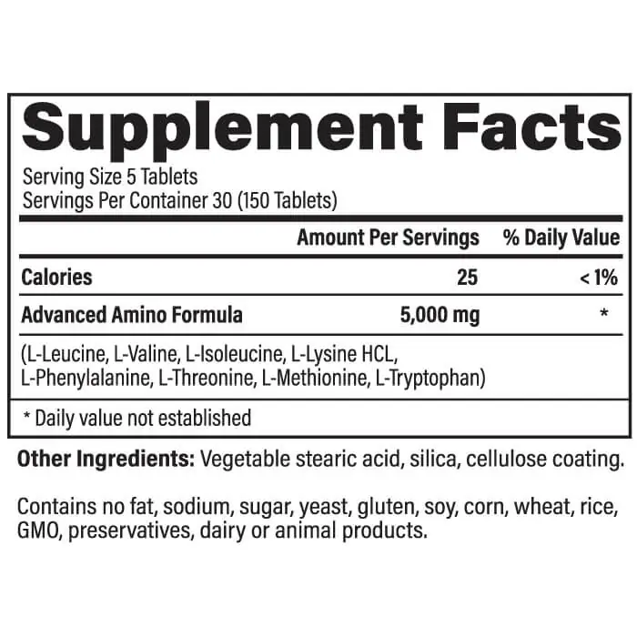 Advanced Amino Formula supplement facts label